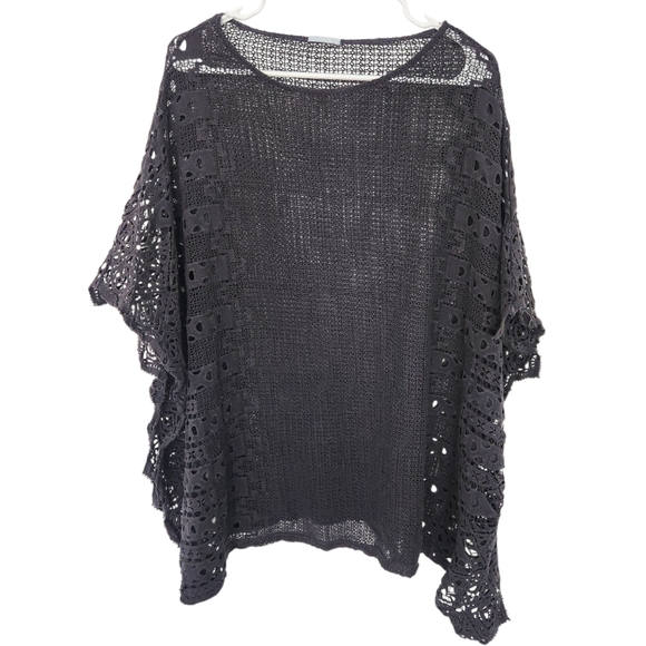Eberjey Crochet‎ Boxy Boho Grey Cover Beach Vacation Resortwear Summer Coastal - Picture 1 of 7